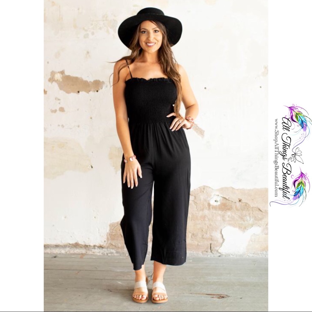 PLUS  •L&B Hilton Head Cropped Romper In Black•